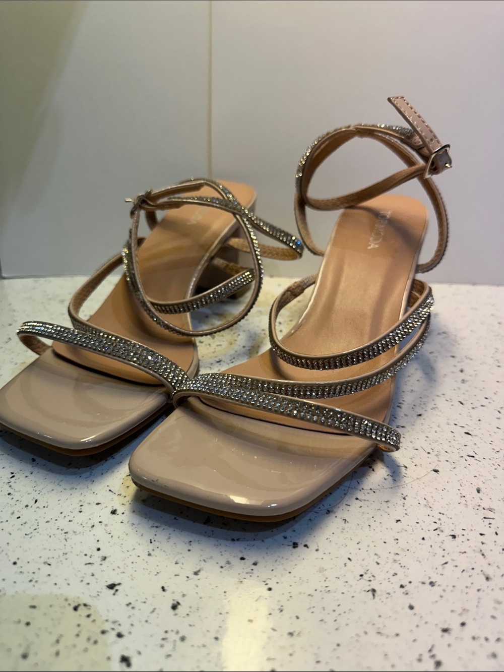 Nude Rhinestone Strap heel